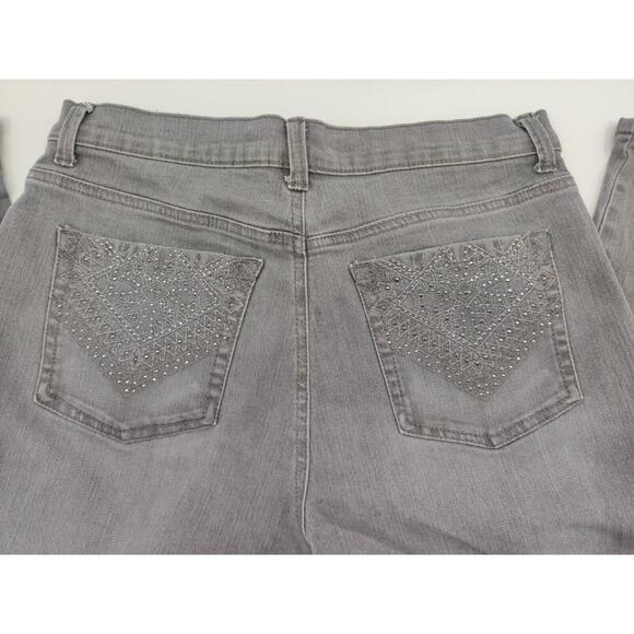 Gloria Vanderbilt Jeans Womens Sz 8 Grey Straight Amanda Bedazzled Pocket Casual - Picture 5 of 15